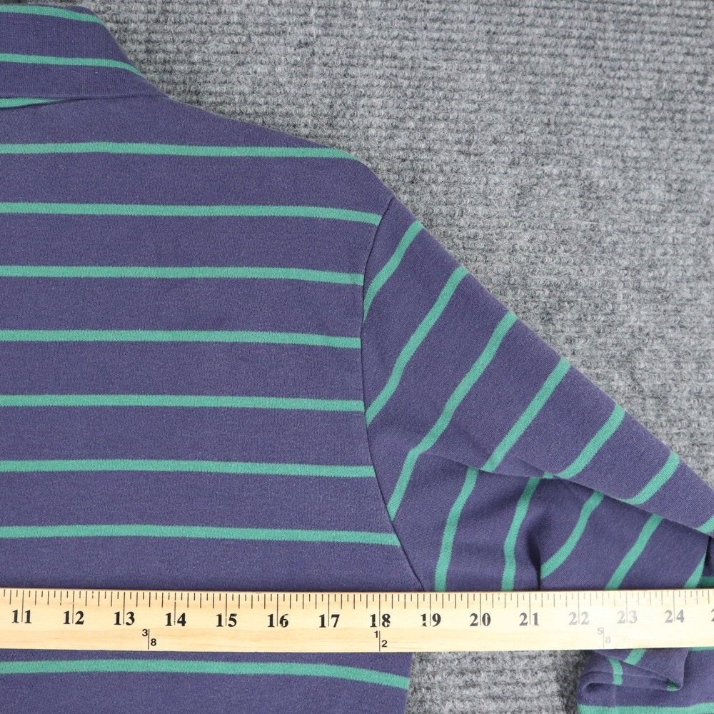 Vintage 90s Lands End Mock Neck T‎ Shirt M Cotton Purple Green Striped USA Made - Picture 5 of 8